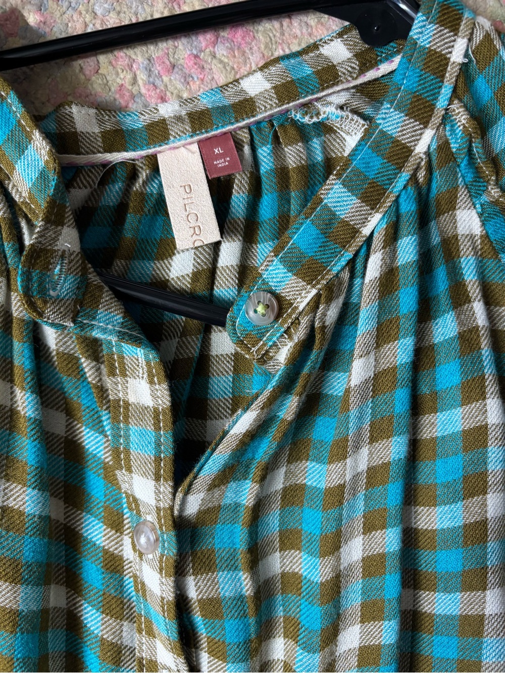 Pilcro Teal and Olive Plaid Button-Down Shirt